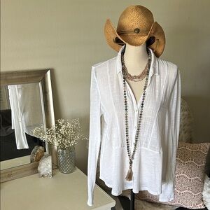 Lucky brand, Vtg white boho gauze, button-down, semi sheer western shirt M